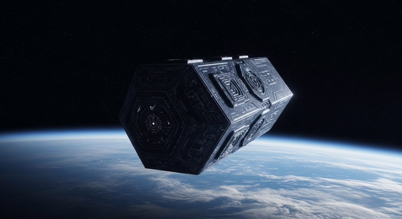 Futuristic spacecraft orbiting Earth, showcasing innovative design and advanced technology in a cosmic setting.
